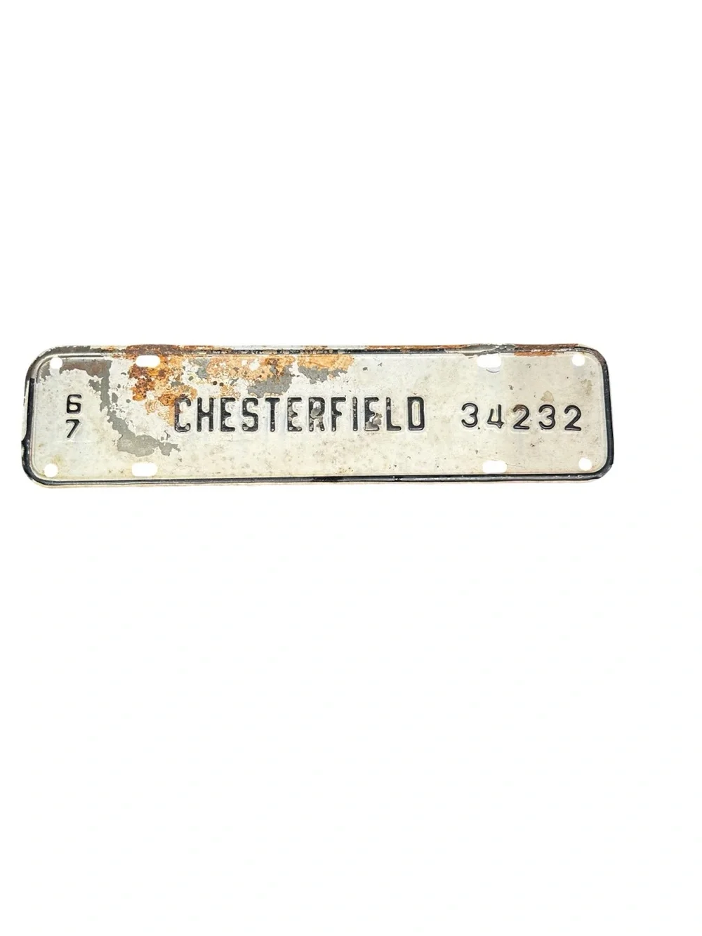 1967 Chesterfield County license plate attachment topper 34232
